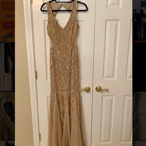 Adrianna Papell formal gold beaded gown size 4